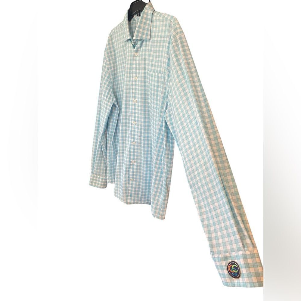Johnnie-O Sz L Men’s Turquoise Allworth PREP-FORMANCE Check Button-Up Shirt - Picture 3 of 6